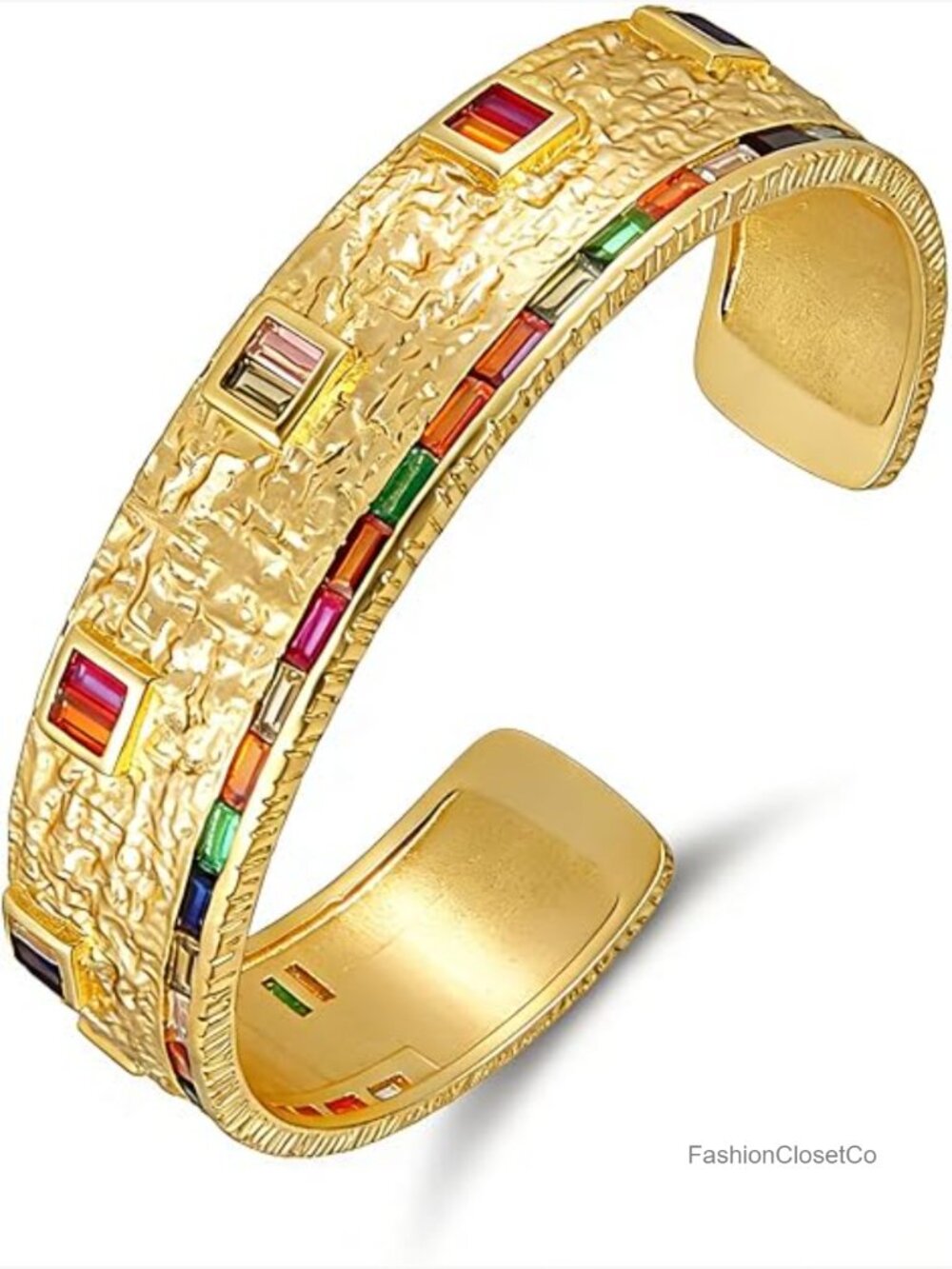 Gold Plated Cuff Bracelet, Adjustable Open Bangle, Cubic Zirconia, Vintage